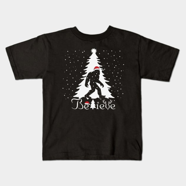 Believe Bigfoot Santa Claus Bigfoot Sasquatch Christmas Gift Kids T-Shirt by BadDesignCo